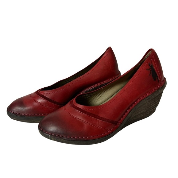 Fly London Womens Red Leather Wedge Pumps Heels Size US 7.5 EU 38 - Picture 4 of 11